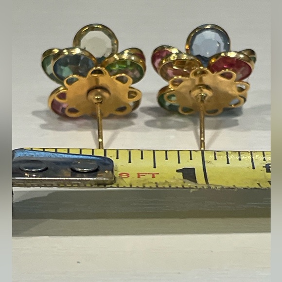 Pair Pierced Earrings Gold tone Crystal? Pink,blue, green, shiny like rhinestone - Picture 5 of 5